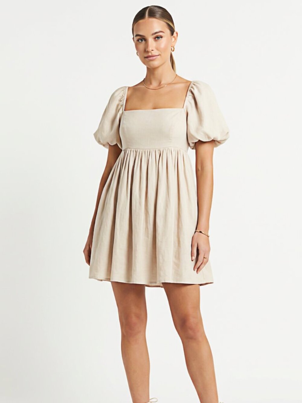 MABLE Ivory Cotton Puff Sleeve Mini Dress Size Small